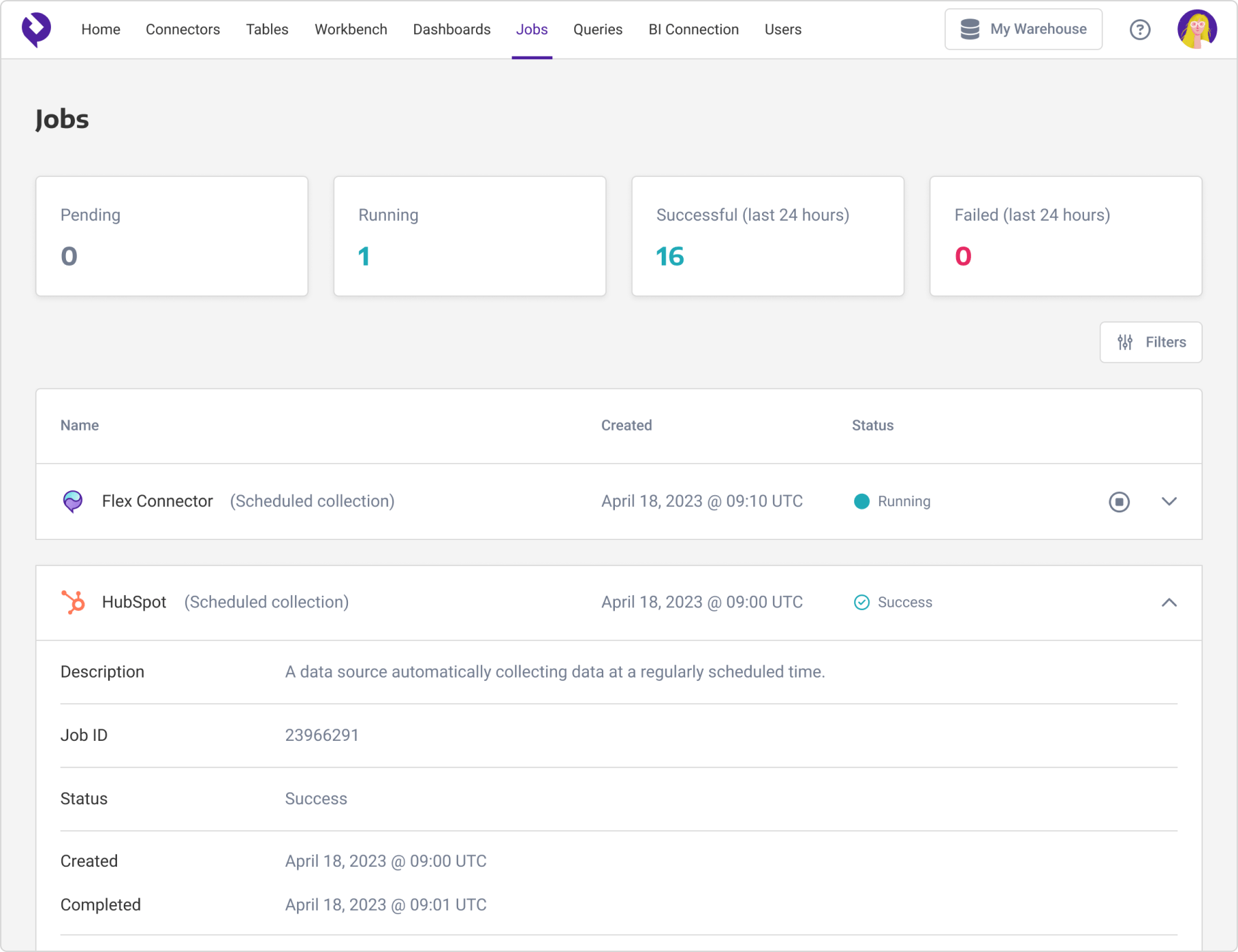 Monitor the jobs in your data warehouse