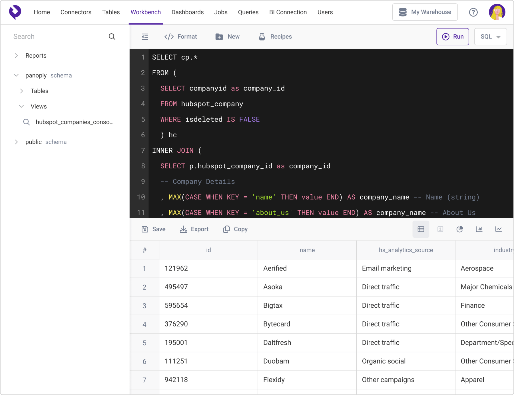 Built-in SQL Workbench